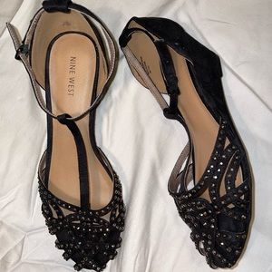 Strappy Rhinestone Black Wedges